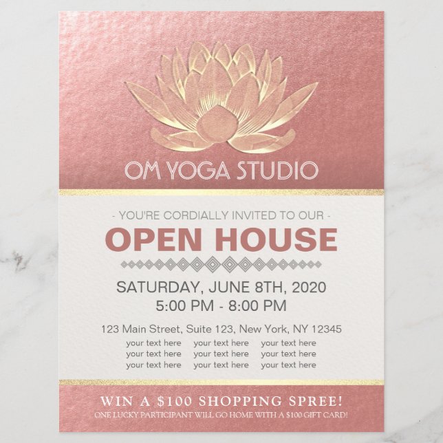 YOGA Studio Meditation Instructor Open House Lotus Reklamblad (Framsidan)