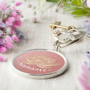 YOGA Studio Meditation Reiki-instruktor Guld Lotus Rund Silverfärgad Nyckelring