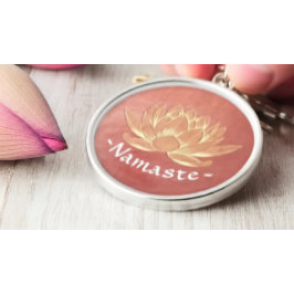 YOGA Studio Meditation Reiki-instruktor Guld Lotus Rund Silverfärgad Nyckelring