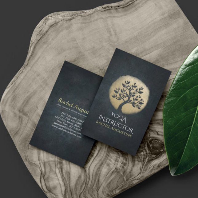 Yoga Studio Meditationsinstruktör Svart Guld Träd Visitkort (Skapare uppladdad)
