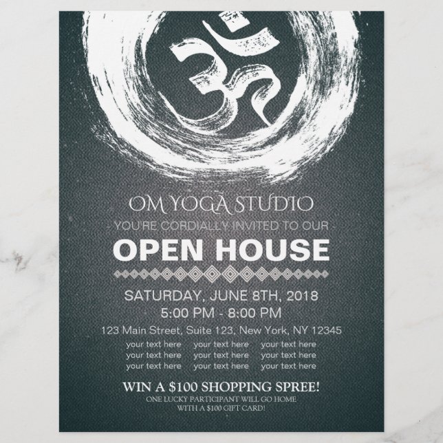 YOGA Studio Open House Calligraphy OM & ZEN Symbol Reklamblad (Framsidan)