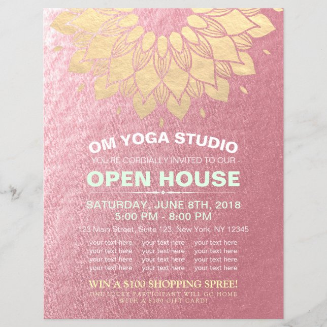 YOGA Studio Open House Gold Foil Mandala Flowers F Reklamblad (Framsidan)