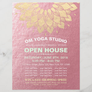 YOGA Studio Open House Gold Foil Mandala Flowers F Reklamblad