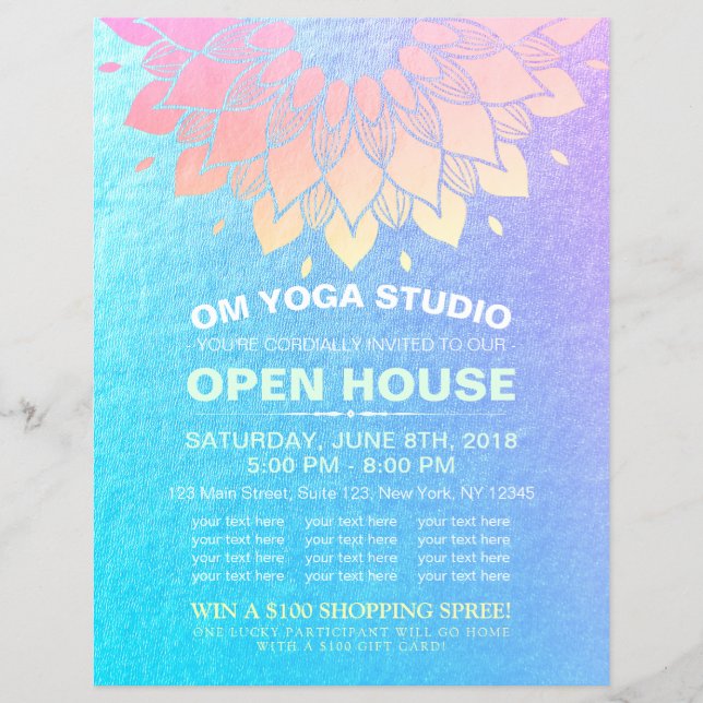 YOGA Studio Open House Gold Foil Mandala Flowers F Reklamblad (Framsidan)