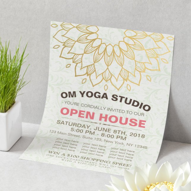 YOGA Studio Open House Gold Foil Mandala Flowers Reklamblad (Skapare uppladdad)