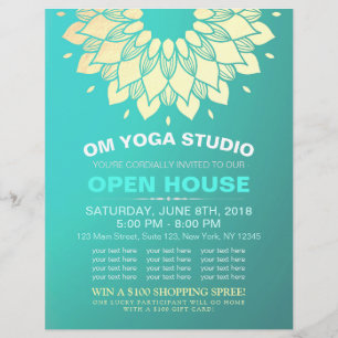 YOGA Studio Open House Gold Foil Mandala Flowers Reklamblad