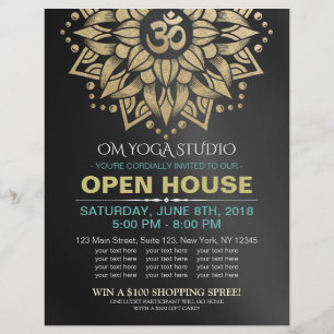 YOGA Studio Open House Guld Mandala Om Symbol Reklamblad