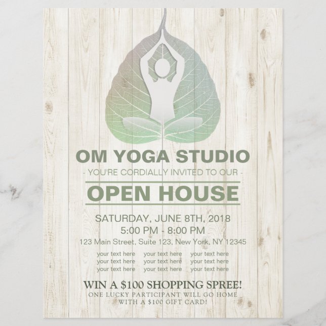 YOGA Studio Open House Meditation Pose Bodhi Löv Reklamblad (Framsidan)
