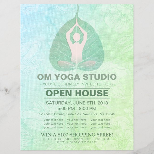 YOGA Studio Open House Meditation Pose Bodhi Löv Reklamblad (Framsidan)