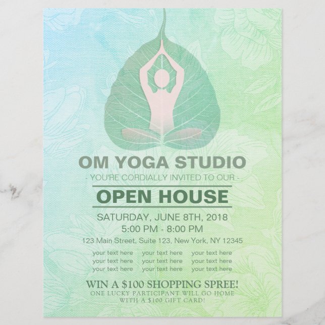 YOGA Studio Open House Meditation Pose Bodhi Löv Reklamblad (Framsidan)