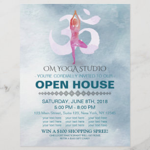 YOGA Studio Open House-meditation Pose & Om-symbol Reklamblad