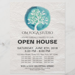 YOGA Studio Open House Meditation Watercolor Träd Reklamblad