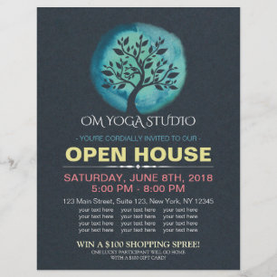 YOGA Studio Open House Meditation Watercolor Träd Reklamblad