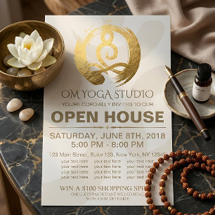 YOGA Studio Öppet Hus Meditation Stellning Zen Sky Reklamblad