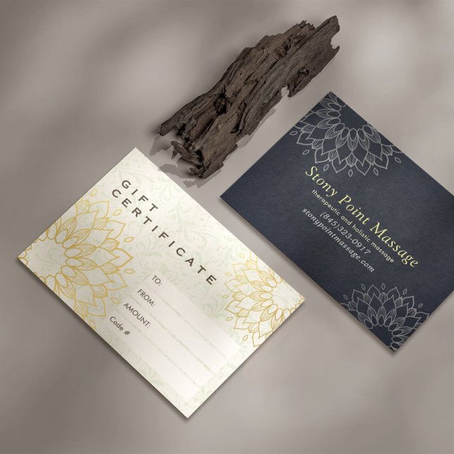 YOGA Studio Presentkort Guld Mandala Blommor Visitkort (Skapare uppladdad)