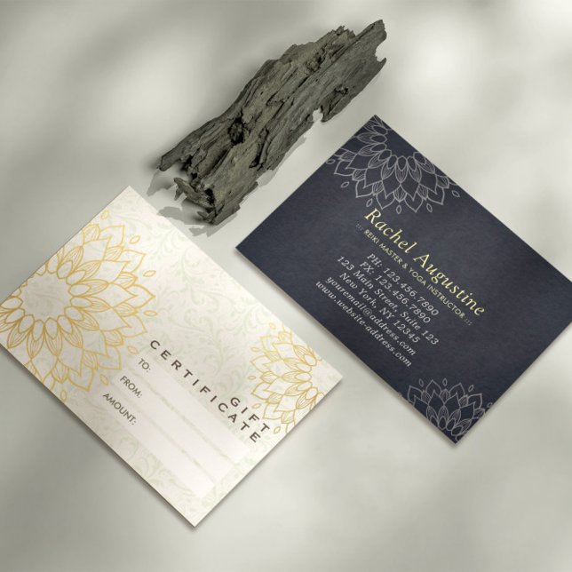 YOGA Studio Presentkort Guld Mandala Blommor Visitkort (Skapare uppladdad)