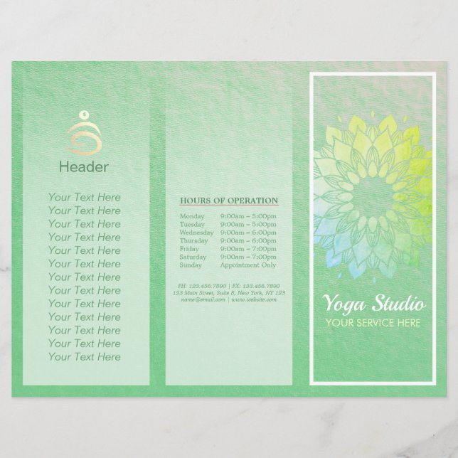 Yoga Studio Tri-Fold Brochure Lotus Blommigt Manda (Framsida)