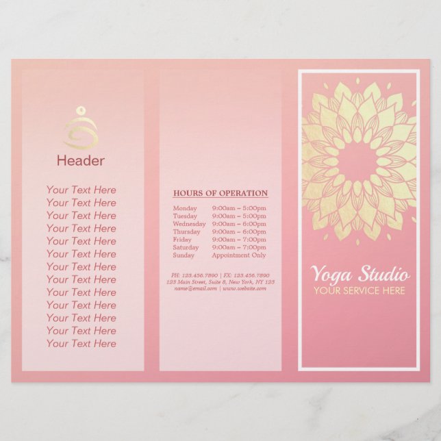 Yoga Studio Tri-Fold Brochure Lotus Blommigt Manda (Framsida)