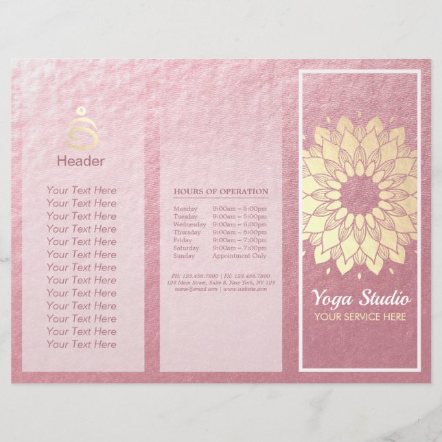 Yoga Studio Tri-Fold Brochure Lotus Blommigt Manda (Framsida)