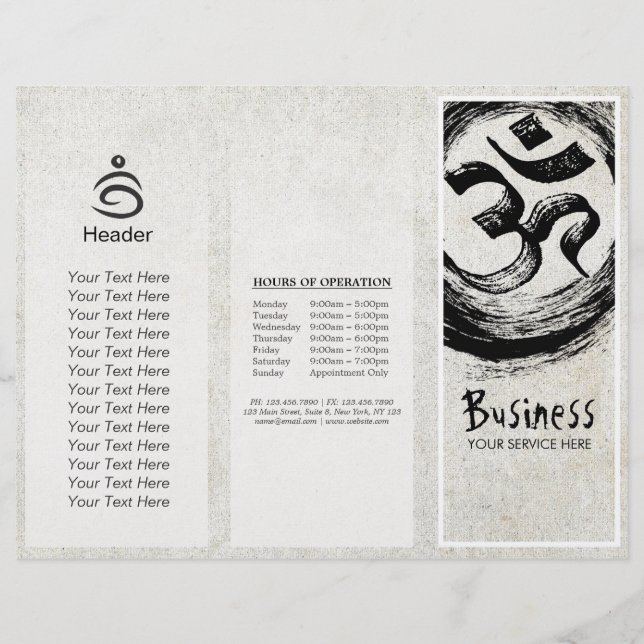 Yoga Studio Tri-Fold Brochure Push OM ZEN-symboler (Framsida)