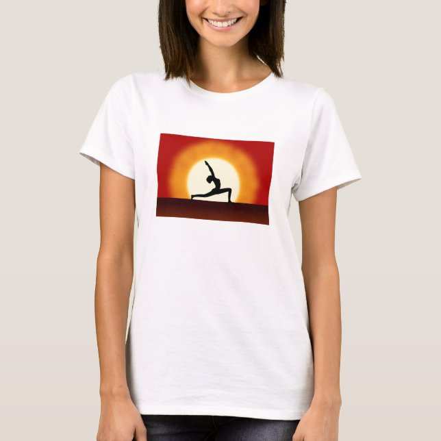 Yoga Sunrise Posing Silhouette Dam T-Shirts (Framsida)