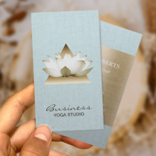 Yoga Teacher Guld Lotus Logotyp Light Blue Linen Visitkort