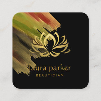 Yoga Teacher Lotus Flower Guld Art Logotyp Holisti Fyrkantigt Visitkort