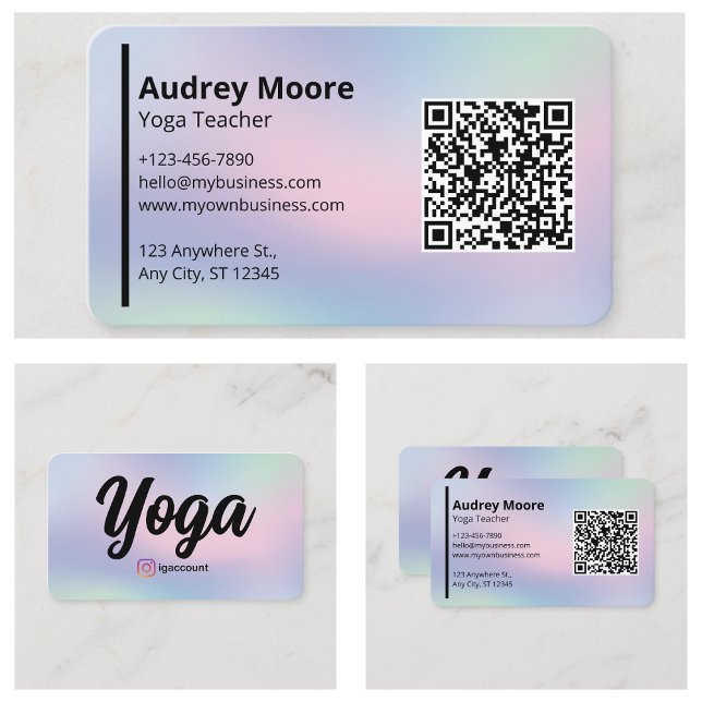 Yoga Teacher Modern Yoga Studio Holografik Visitkort (Yoga Teacher Modern Yoga Studio Holographic Business Card
)