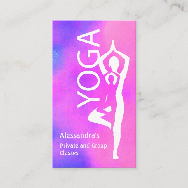 Yoga Teacher Rosa Lila Träd Pose Visitkort (Framsida)