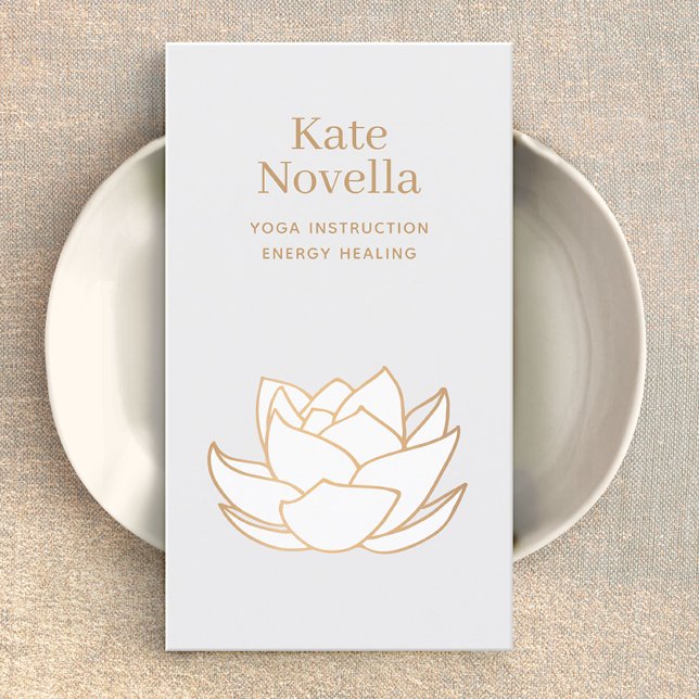 Yoga Teacher White Lotus Grått Affärskort Visitkort (white lotus business card)