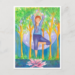 Yoga Träd Pose Lotus Flower Vykort