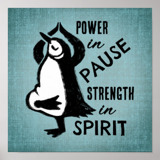 Yoga Träd Pose Penguin Motivational Blue Poster
