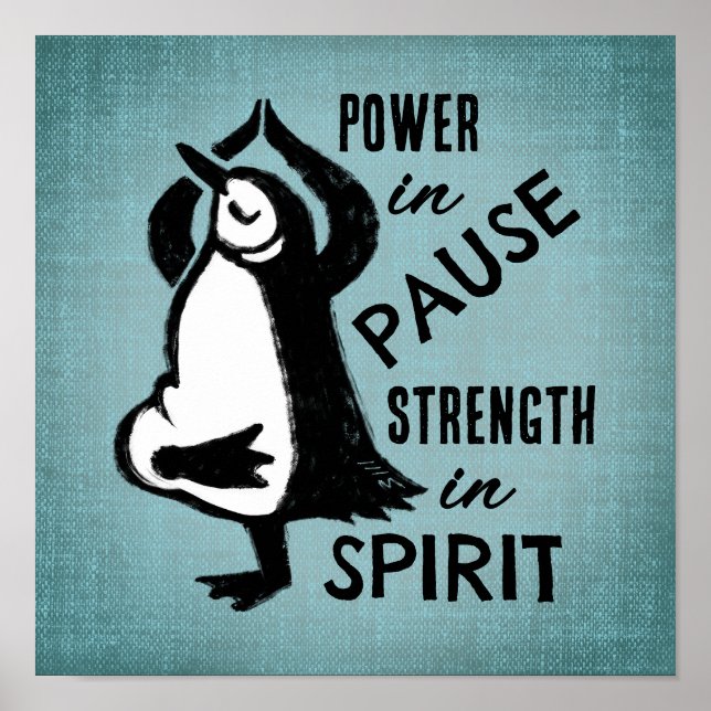 Yoga Träd Pose Penguin Motivational Blue Poster (Framsidan)