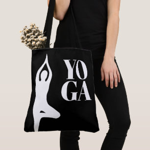 Yoga träd pose silhuett svart tote väska