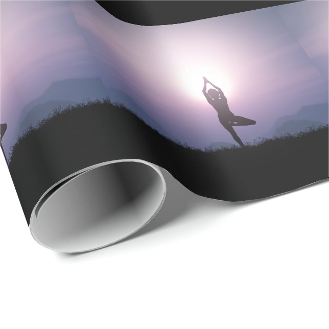 Yoga Träd Pose Vrksasana Black Lila Presentpapper (Rullad Hörn)
