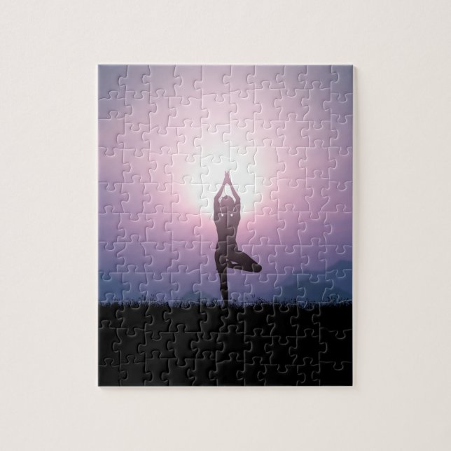 Yoga Träd Pose Vrksasana Black Lila Pussel (Vertikal)