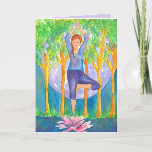 Yoga Träd Pose Woman Grattis på födelsedagen Kort (Framsida)