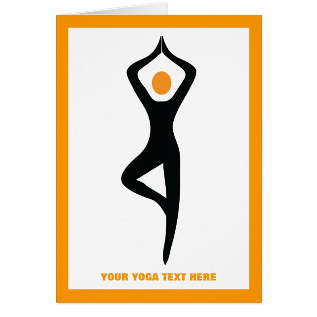 Yoga träd, svart, orange anpassningsbar hälsningskort (Framsidan)
