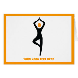 Yoga träd, svart, orange anpassningsbar hälsningskort
