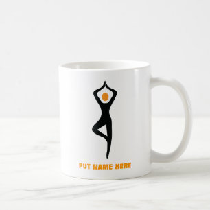 Yoga träd, svart, orange anpassningsbar kaffemugg