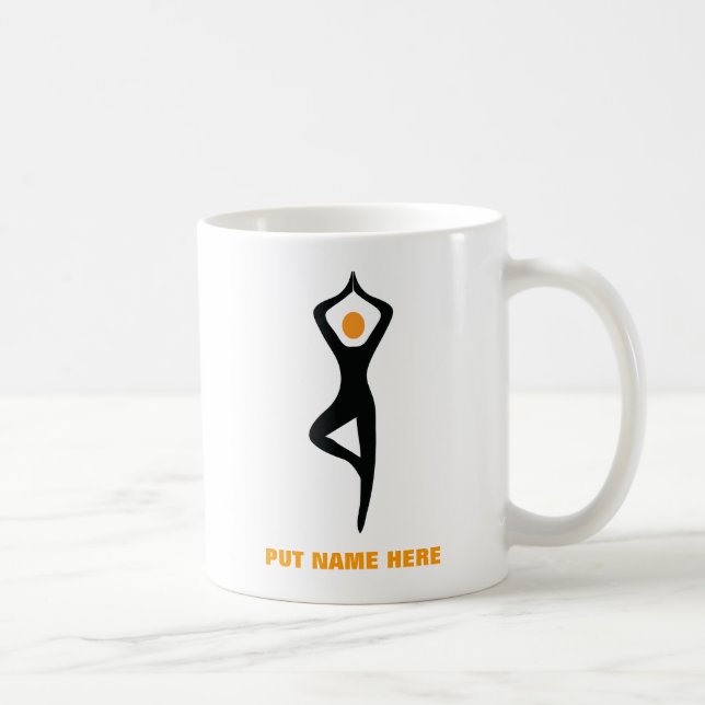 Yoga träd, svart, orange anpassningsbar kaffemugg (Höger)