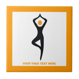 Yoga träd, svart, orange anpassningsbar kakelplatta