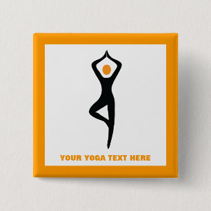 Yoga träd, svart, orange anpassningsbar knapp