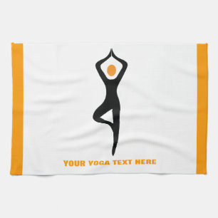 Yoga träd, svart, orange anpassningsbar kökshandduk