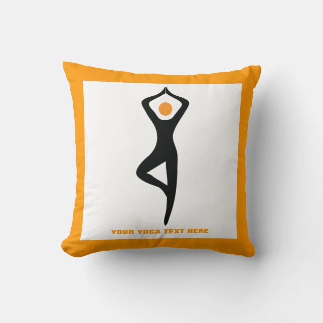 Yoga träd, svart, orange anpassningsbar kudde (Framsida)
