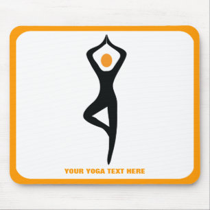 Yoga träd, svart, orange anpassningsbar musmatta