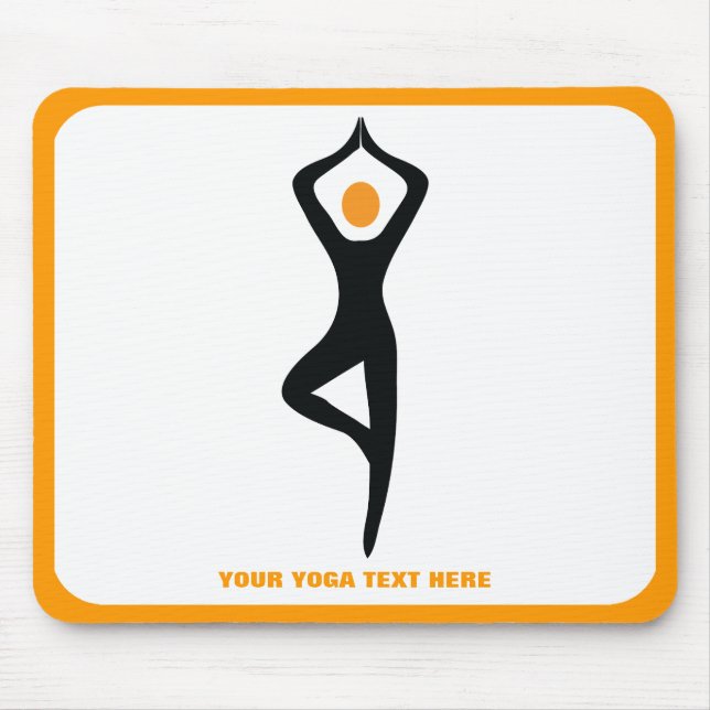 Yoga träd, svart, orange anpassningsbar musmatta (Framsidan)