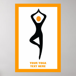 Yoga träd, svart, orange anpassningsbar poster