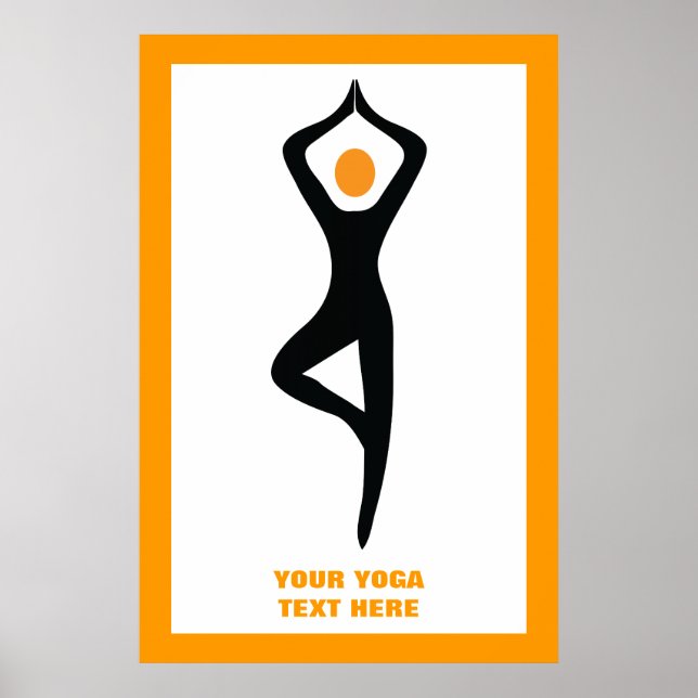 Yoga träd, svart, orange anpassningsbar poster (Framsidan)