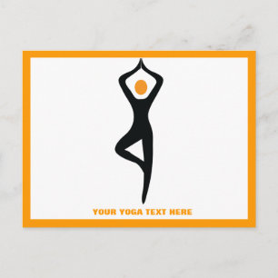 Yoga träd, svart, orange anpassningsbar vykort
